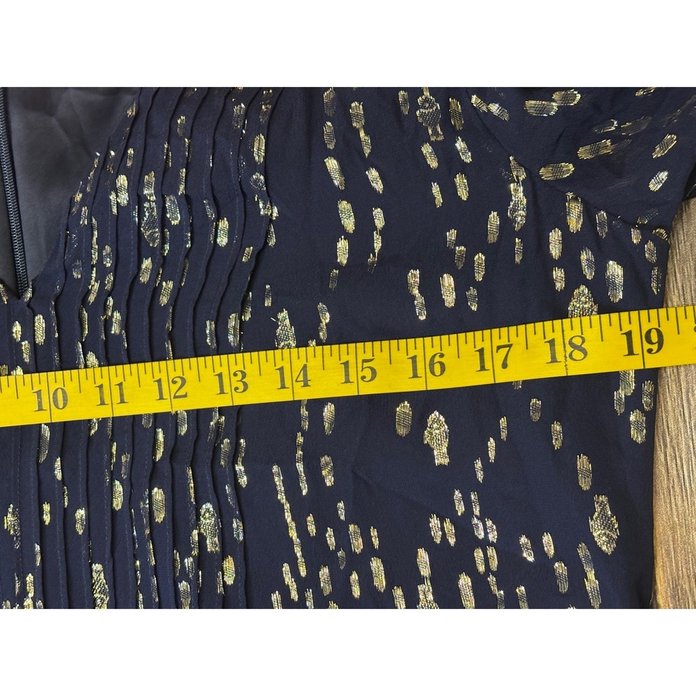 Lilly Pulitzer Cleme Dress Womens 8 Navy Silk Gold Metallic Foil Balloon Sleeve - Picture 7 of 15